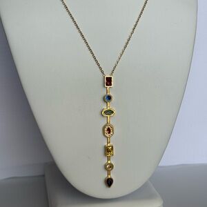 Elegant Gold Multi-Stone Pendant Y Long Necklace